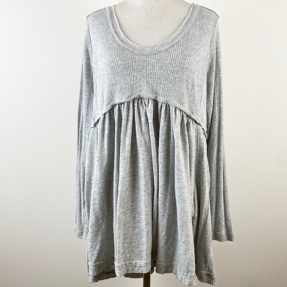Gray True Craft Ribbed Knit Empire Waist Babydoll Flowy Boho Scoop Neck Tunic 2X